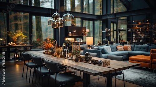 Luxury interior design of a modern cafe. Modern furniture.