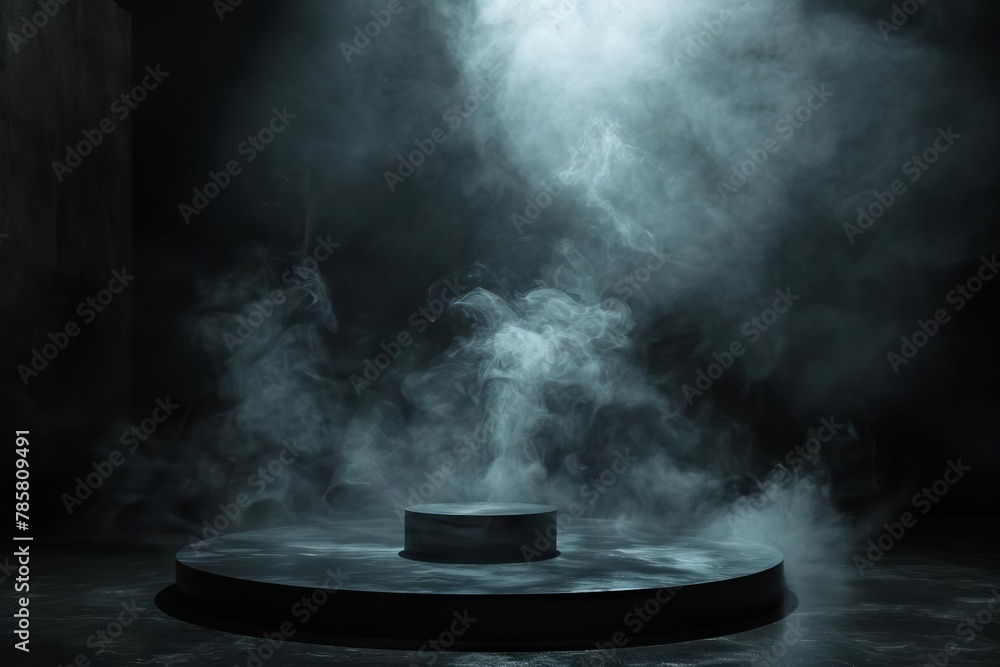 dramatic dark podium with smoke and spotlight abstract product display background