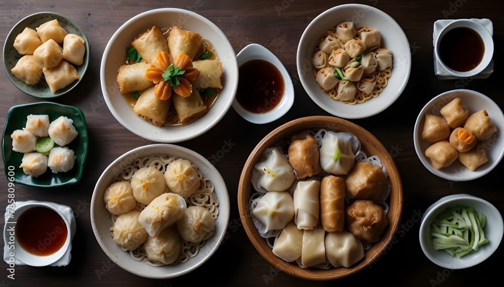 Various Chinese cuisine set. renowned Chinese meals displayed on a table. top view. Chinese restaurant concept. Various Chinese cuisine set. renowned Chinese meals displayed on a table. top view. Chinese restaurant concept.