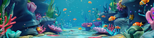 Underwater Adventure: 3D Model of a Playground with Animated Sea Life and Colorful Coral