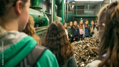 A group of students visit a research facility to learn about the process of converting municipal waste into biofuel. They observe as the waste is sorted processed and eventually turned . photo