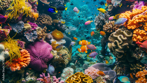Vibrant Underwater Ecosystem with Colorful Corals and Fish
