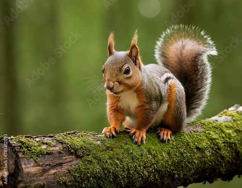 Squirrel on Tree Stump with Green Forest Background
