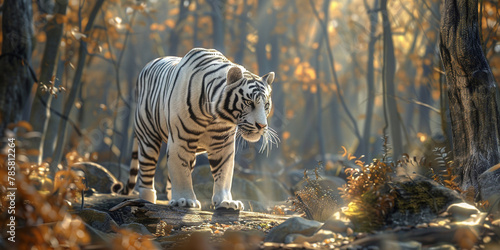 A white tiger in the woods . 