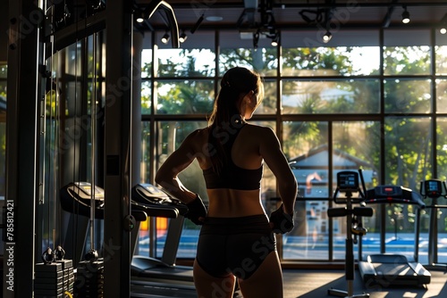 Young fitness woman from behind exercising in the gym