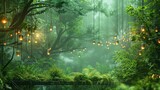 A green earth of trees with cables and electronic lights against a background hyper realistic 