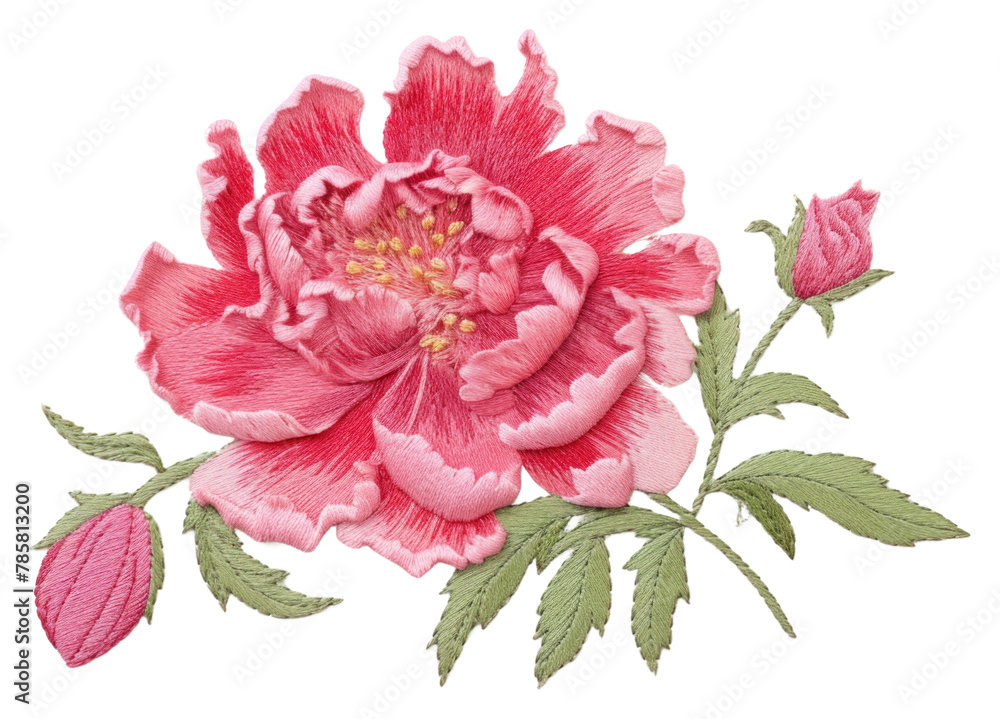PNG Peony in embroidery style pattern flower petal PNG Peony in embroidery style pattern flower petal