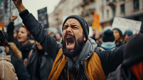 Man Shouting Passionately at a Street Protest photo
