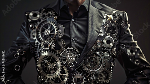 Gear Mechanist: Person with a Body of Gears, Symbolizing Life's Mechanisms. photo