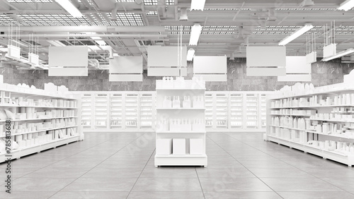 3D Rendering. Store interior supermarket with shelf shelves. © nonnie192