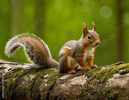 Squirrel on Tree Stump with Green Forest Background © ART Forge