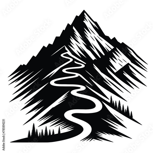 silhouette of a mountain with a winding trail leading to its summit
