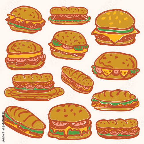 Set of Burger and Sandwich Collection.eps