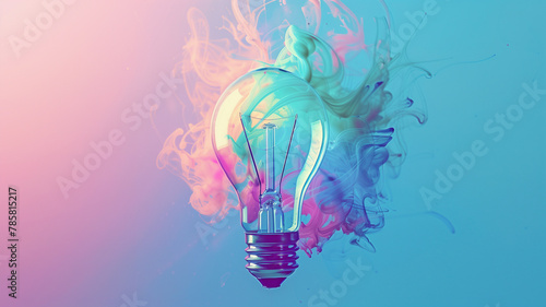 Creative Concept of Light Bulb with Colorful Smoke
