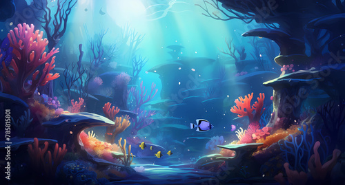 deep sea underwater world in a cartoon #785815801
