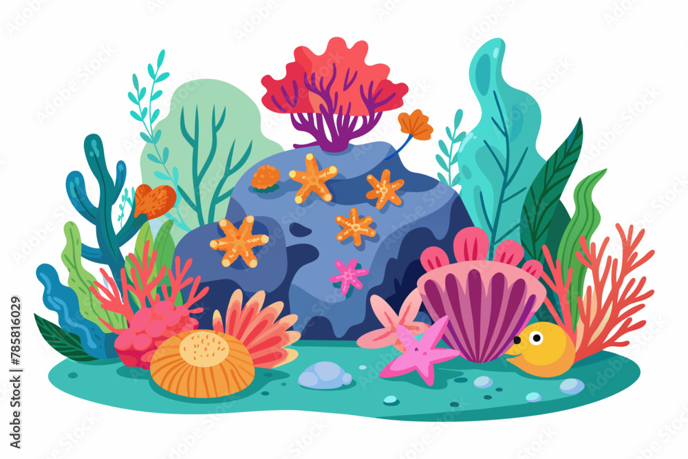 Charming coral reefs adorned with vibrant flowers dance beneath the waves.