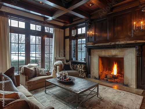 Wallpaper Mural Living room interior with fireplace  Torontodigital.ca