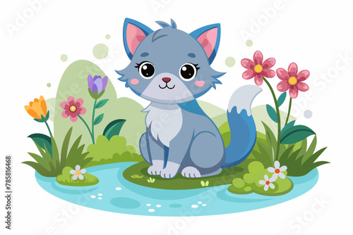 A charming cartoon cat adorned with flowers.