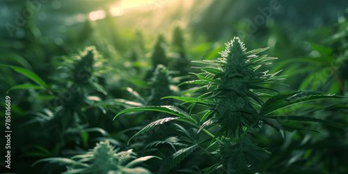Indoor Cannabis Farming: Cultivated Marijuana Plants Under Specialized Lighting