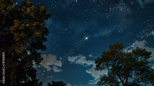 background The night sky with the moon and stars is taken from a certain angle
