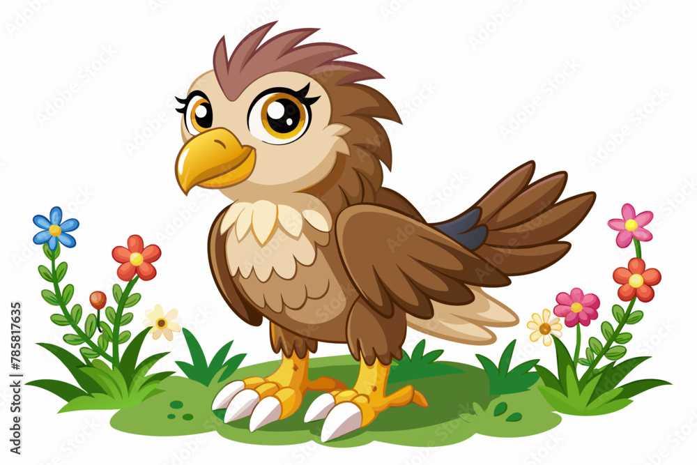 Charming cartoon eagle with flowers embellishments. Charming cartoon eagle with flowers embellishments.