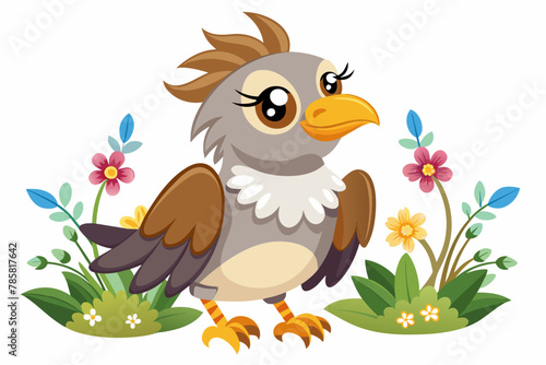 Charming eagles with flowers adorn this cartoon image, bringing a touch of whimsy and beauty.