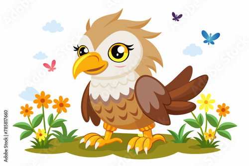 Charming cartoon eagles with flowers