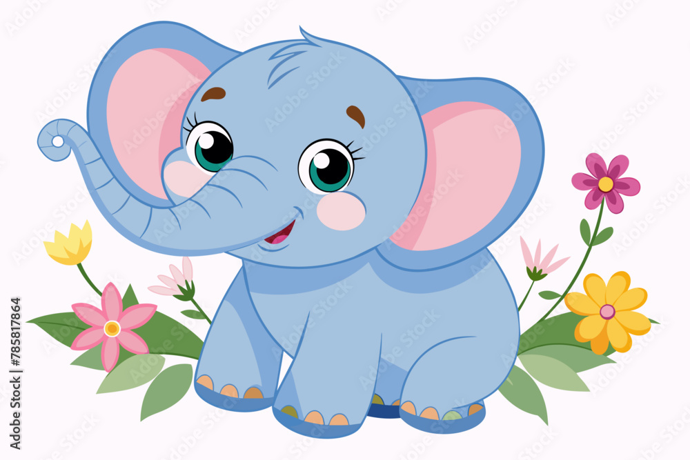 Elephant animal cartoon charming with flowers on Elephant animal cartoon charming with flowers on