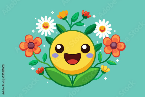 A charming emoticon winks playfully amidst a vibrant bouquet of colorful flowers.