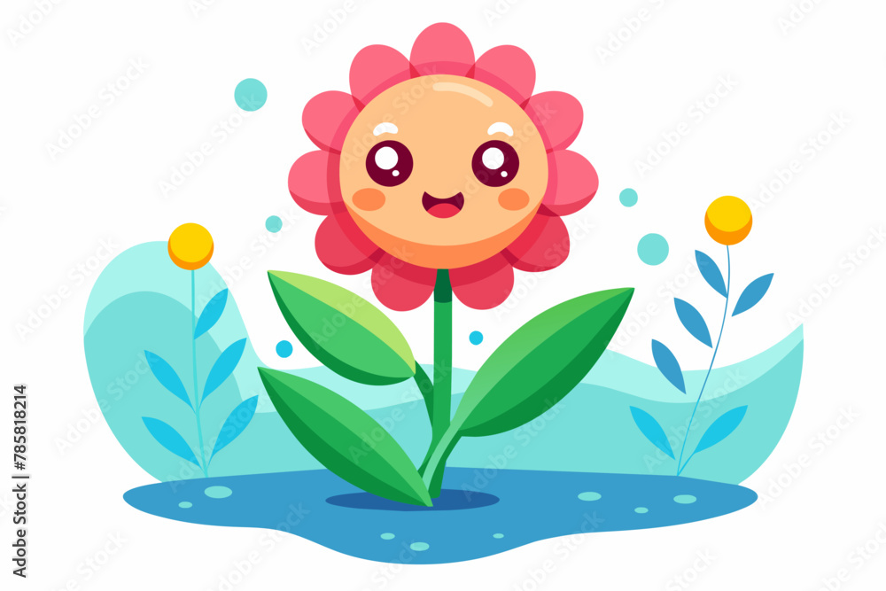 Flat design flower cartoon with charming flowers