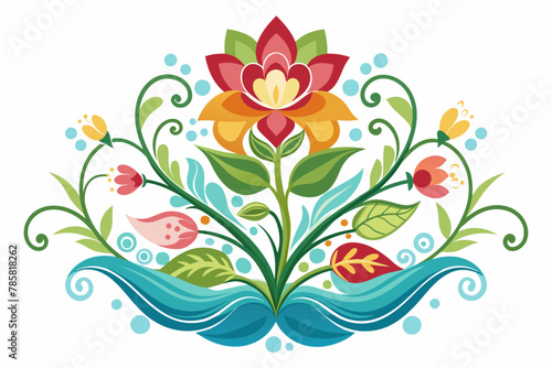 Charming floral ornament adorned with an array of vibrant blooms on a pristine white background.