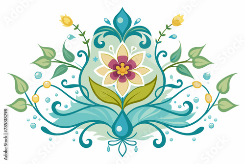 Charming floral ornament with vibrant blooms adorning a white background.