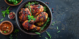 baked chicken with herbs in a bowl, generative AI