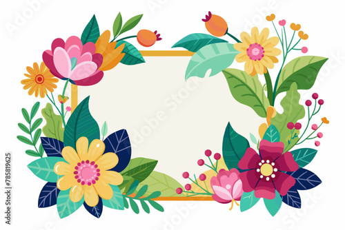 Charming cartoon frames adorned with colorful flowers grace a pristine white background.