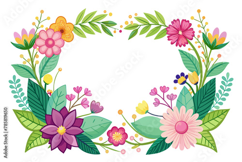 Charming cartoon frames adorned with vibrant flowers grace a pure white background.