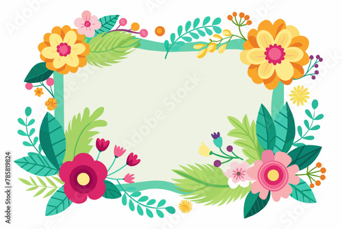 Charming cartoon frames adorned with delicate flowers bloom on a pristine white canvas.