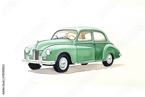 Vintage green car on white background. Hand drawn watercolor illustration © hungryai