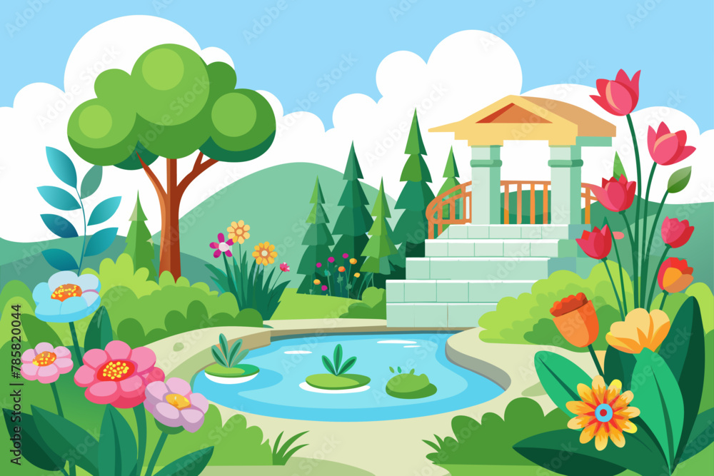 Charming gardens with colorful flowers bloom against a pure white backdrop. Charming gardens with colorful flowers bloom against a pure white backdrop.