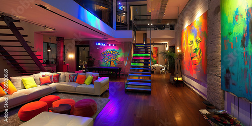 A Loft with Bioluminescent Urban Jungle Themes, Creating a Surreal Urban Escape
