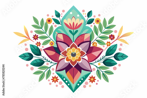 Geometric shapes adorned with vibrant flowers bloom gracefully against a pristine white background.