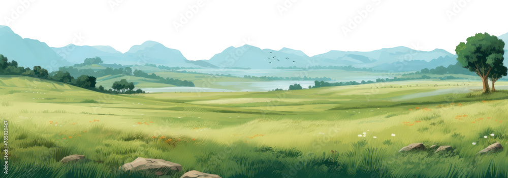 Watercolor landscape valley