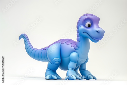 A cartoon dinosaur with a purple belly and blue and purple back standing on a white background. photo