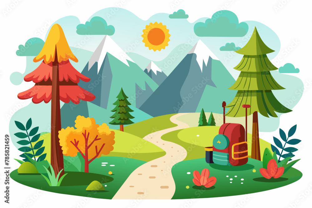 A hiker enjoys the beauty of nature on a charming white trail. A hiker enjoys the beauty of nature on a charming white trail.