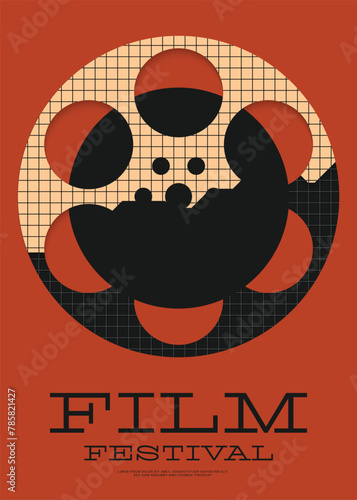 Movie and film festival poster template design background vintage retro style with film reel © thenatchdl