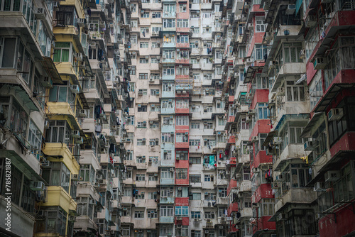 Dense Urban Housing Complex in Overcast Weather - Yik Cheong, Monster Building in Hong Kong photo