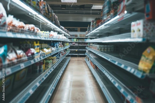empty supermarket shelves during crisis or pandemic panic shopping editorial photography