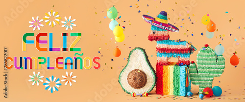 Different Mexican pinatas w...