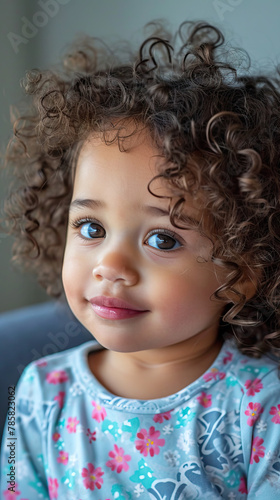 adorable little mixed race toddler girl at home portrait , . soft bright light 