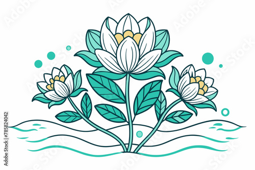 Charming line art flower with delicate petals and intricate details graces a pure white background.