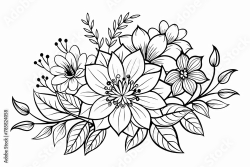 Charming line art flower design featuring delicate petals and graceful stems on a crisp white background.